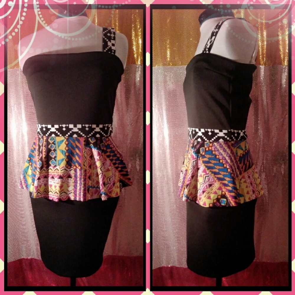 Black Dress with Aztec Peplum